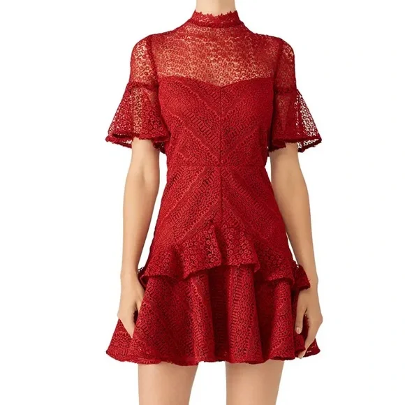 Amur Dresses | Amur Red Lace Mila Dress Sz 8. Bb | Color: Red | Size: 8 | Myxsboutique's Closet